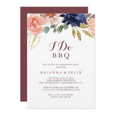 Rustic Gold Leaves I Do BBQ Engagement Party Invitations