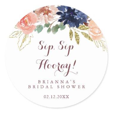 Rustic Gold Leaves Sip Sip Hooray Bridal Shower Classic Round Sticker