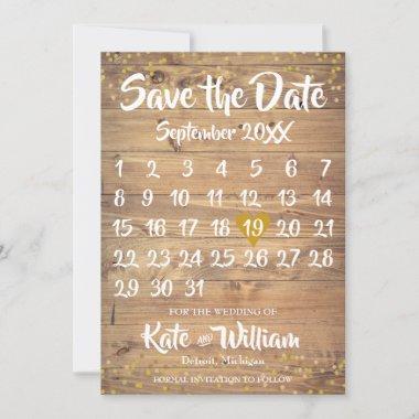 Rustic Gold Love Heart Calendar Save the Date