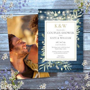 Rustic Gold Monogram Greenery Photo Couples Shower