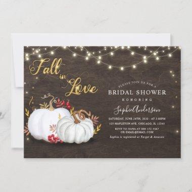 Rustic Gold Pumpkin Fall in Love Bridal Shower Invitations