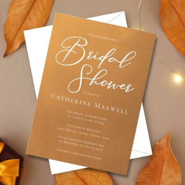 Rustic Gold Simple Typography Fall Bridal Shower Invitations
