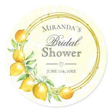 Rustic Gold Wreath Lemon Summer Boho Bridal Shower Classic Round Sticker