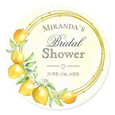 Rustic Gold Wreath Lemon Summer Boho Bridal Shower Classic Round Sticker