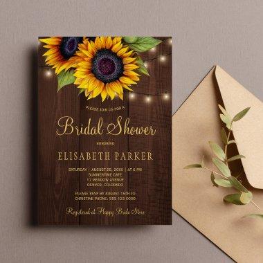 Rustic golden sunflower elegant wood bridal shower Invitations