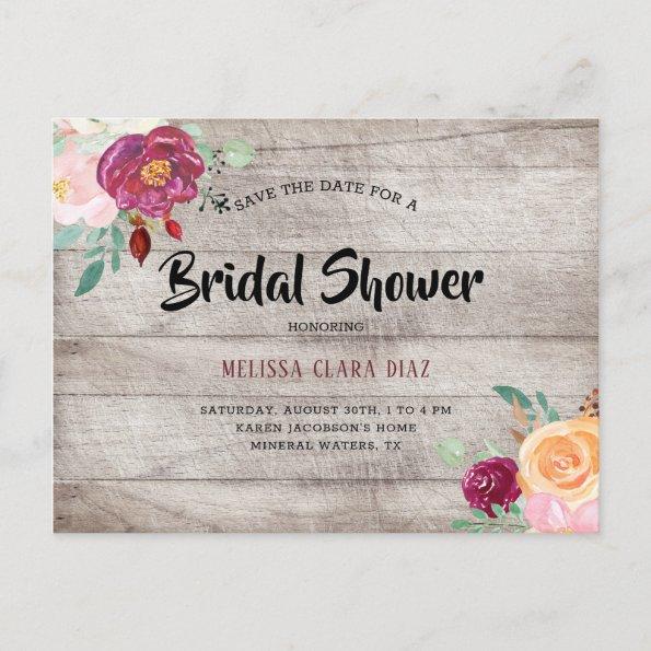 Rustic Gray Woo Burgundy Pink Floral Bridal Shower Invitation PostInvitations