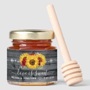 Rustic Gray Wood Sunflower Red Rose Wedding Honey Jar Favors
