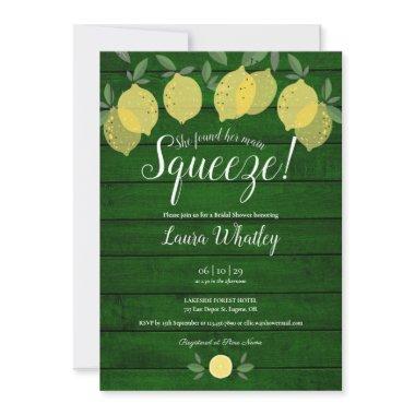 Rustic Greeen Wood Main Squeeze Bridal Shower Invitations