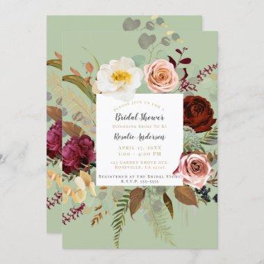 Rustic Green Country Bloom Floral Bridal Shower Invitations