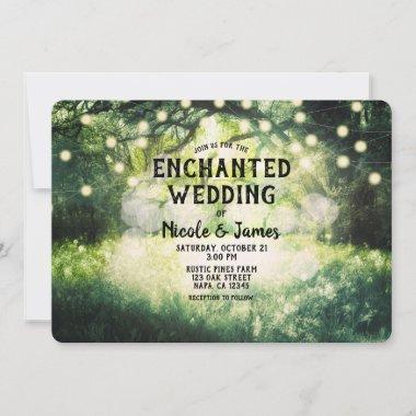 Rustic Green Enchanted Forest Lights Wedding  Invitations