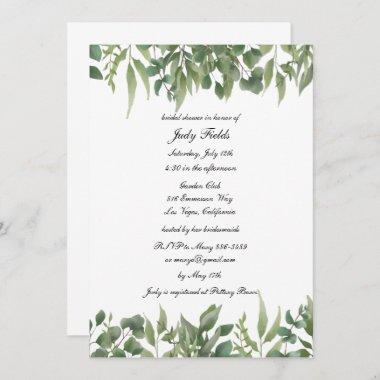 Rustic Green Leaves Greenery Foliage Bridal Shower Invitations