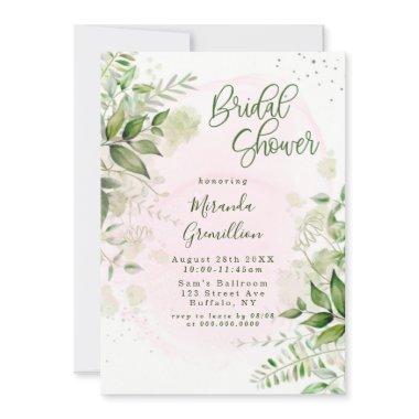 Rustic Greenery Blush Pink Airy Bridal Shower Invitations