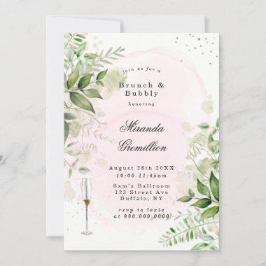 Rustic Greenery Blush Pink Airy Brunch & Bubbly Invitations