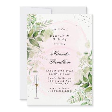 Rustic Greenery Blush Pink Airy Brunch & Bubbly Invitations