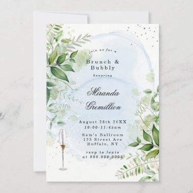Rustic Greenery Dusty Blue Airy Brunch & Bubbly In Invitations