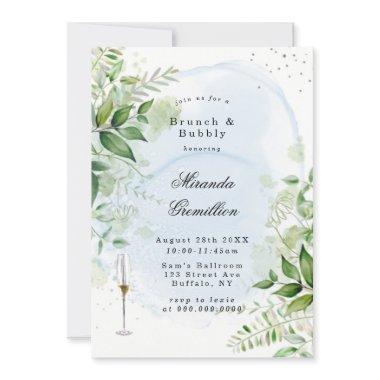 Rustic Greenery Dusty Blue Airy Brunch & Bubbly In Invitations