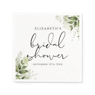 Rustic Greenery Elegant Script Bridal Shower Napkins