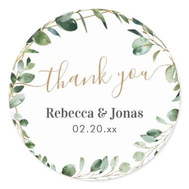 Rustic Greenery Eucalyptus Personalized Thank You Classic Round Sticker