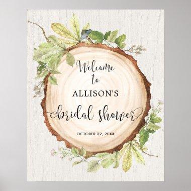 Rustic greenery woodland bridal shower welcome poster
