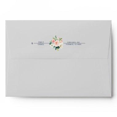 Rustic Grey Blue Brush Modern Botanical Wedding Envelope