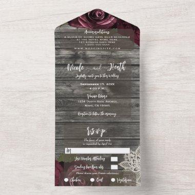 Rustic Grey Burgundy Roses White Lace Wedding All All In One