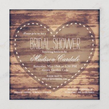 Rustic Heart Barn Wood Bridal Shower Invites