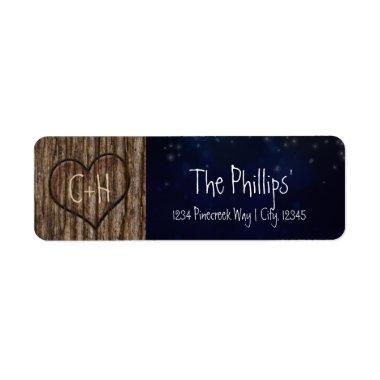 Rustic Heart Carved in Tree Night Address Labels