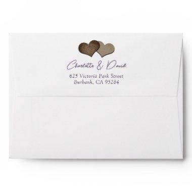 Rustic Heart Purple Lace Wedding Return Address Envelope