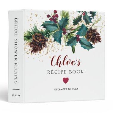 Rustic Holly and Berries Bridal Shower Recipe Book 3 Ring Binder