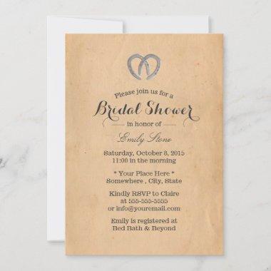Rustic Horseshoe Heart Old Paper Bridal Shower Invitations