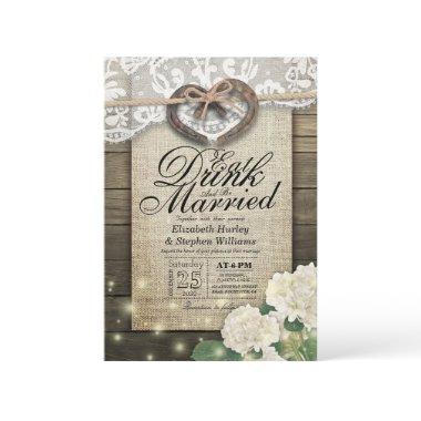 Rustic Horseshoe Lace EAT Drink Be Married Wedding Invitations