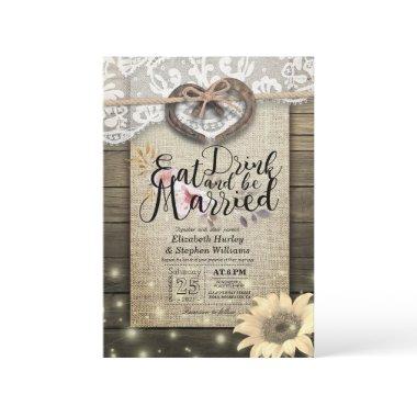 Rustic Horseshoe Lace EAT Drink Be Married Wedding Invitations