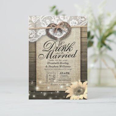Rustic Horseshoe Lace EAT Drink Be Married Wedding Invitations