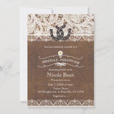 Rustic Horseshoes & Lace Country BRIDAL SHOWER Invitations