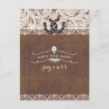 Rustic Horseshoes & Lace Country SAVE THE DATE Announcement PostInvitations