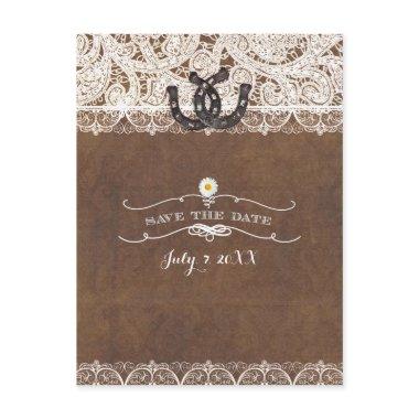 Rustic Horseshoes & Lace Country SAVE THE DATE Announcement Post