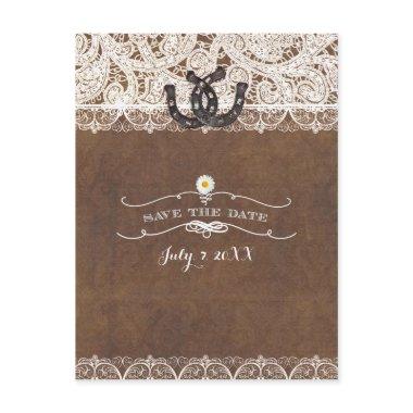 Rustic Horseshoes & Lace Country SAVE THE DATE Announcement PostInvitations