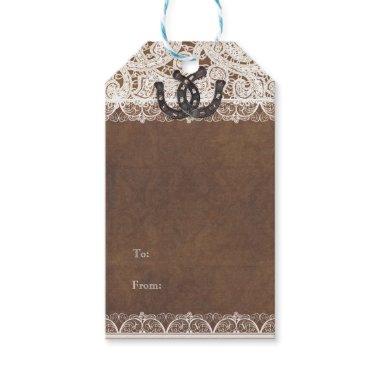 Rustic Horseshoes & Lace Country Wedding Gift Tags