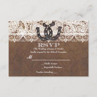 Rustic Horseshoes & Lace Country Wedding RSVP card