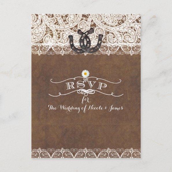 Rustic Horseshoes & Lace Country Western RSVP card