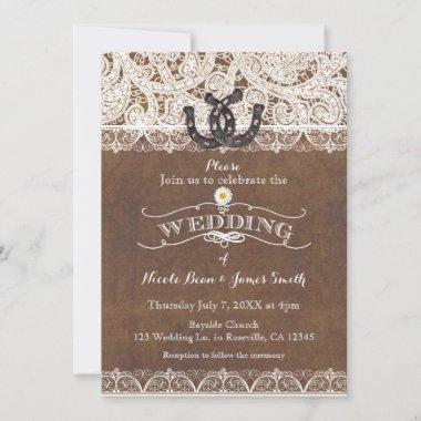 Rustic Horseshoes & Lace Country Western WEDDING Invitations