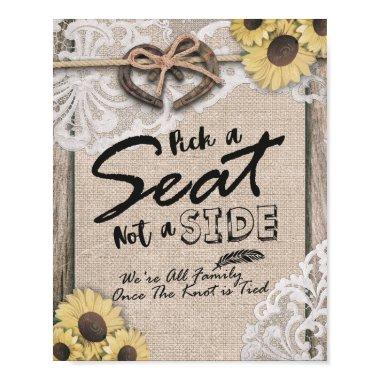 Rustic Horseshoes Pick A Seat Not A Side Wedding Poster