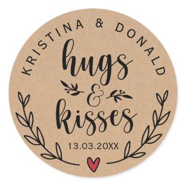 Rustic Hugs & Kisses Wedding |  Clas Classic Round Sticker