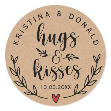 Rustic Hugs & Kisses Wedding | Bridal Shower Clas Classic Round Sticker