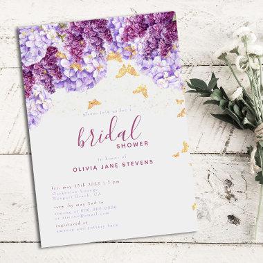 Rustic Hydrangea Lilac Butterflies Bridal Shower Invitations