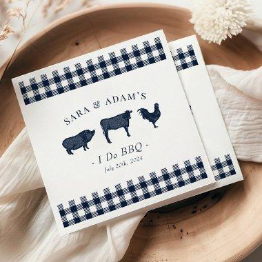 Rustic "I Do BBQ" Blue Plaid BBQ Napkins