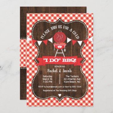 Rustic I DO BBQ Couples Wedding Engagement Party Invitations