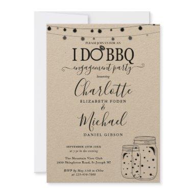 Rustic I Do BBQ Mason Jar String Lights Engagement Invitations