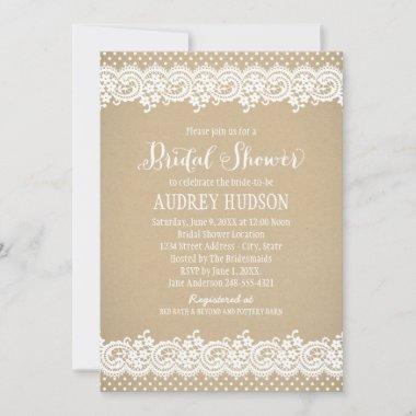 Rustic Kraft and Lace Wedding Bridal Shower Invitations