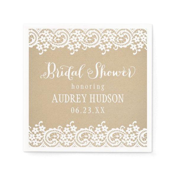Rustic Kraft and Lace Wedding Bridal Shower Paper Napkins